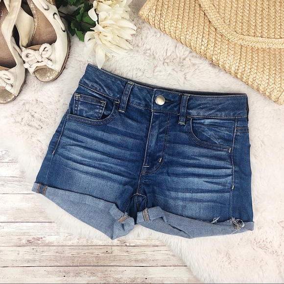 American Eagle Blue High Rise Shortie Jean 0 - Picture 2 of 8
